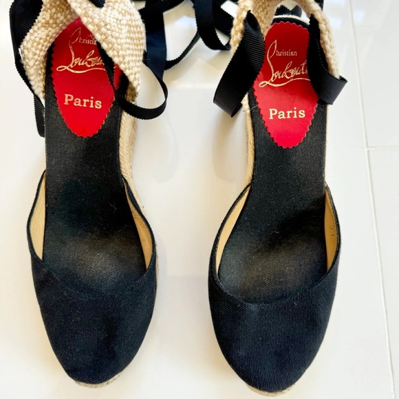 Christian Louboutin Black and Tan Espadrille Wedges - Picture 12 of 12